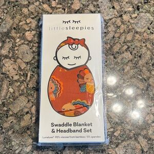little sleepies Orange Turkey Swaddle Blanket & Headband Set